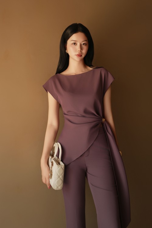 Sixdo Purple Silk Flared Pants